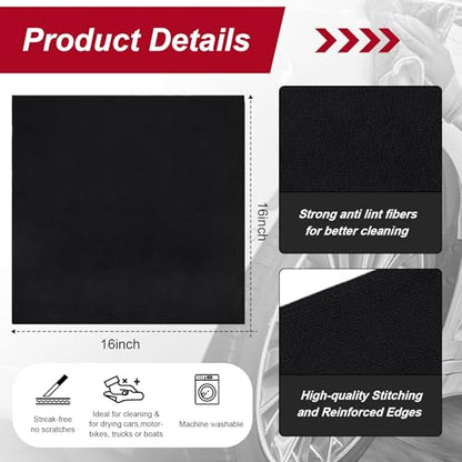 200 Pcs Microfiber Cleaning Cloth 16x16 Inch Microfiber Towels for Car Ultra Absorbent Cleaning Rags Reusable Lint Free Streak Free Detailing Towel for Car Washing Drying Dusting (Black)