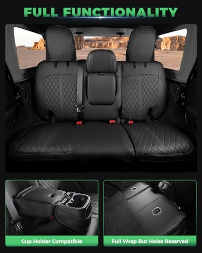 for Jeep Wrangler Leather Custom Car Seat Covers Full Set 4 Door (Black / JL 18-26 4Door With Rear Cup Holder)