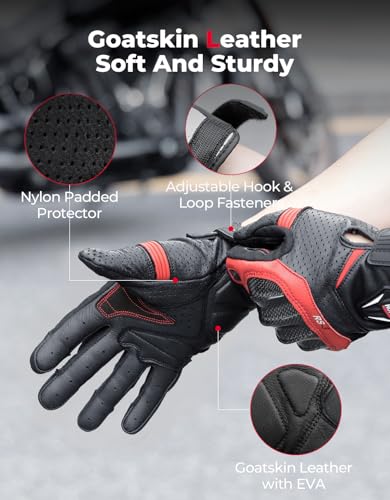 Sheepskin Leather Motorcycle Gloves for Men (Red / XX-Large)