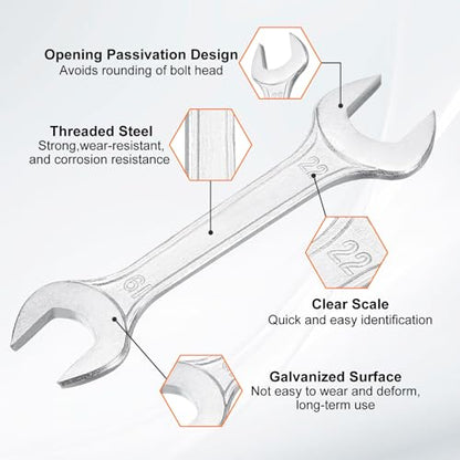 5pcs Double Open End Wrench 19mm x 22mm Metric 15 Degree Offset Angle Small Flat Head Wrench Galvanizing Open Ended Spanner for Automotive Repair Furniture Assembly (19mm x 22mm)