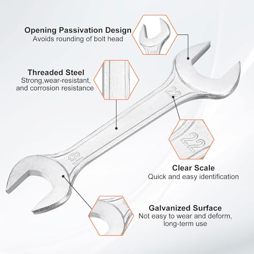 Double Open End Wrench 19mm x 22mm Metric 15 Degree Offset Angle Small Flat Head Wrench Galvanizing Open Ended Spanner for Automotive Repair Furniture Assembly (19mm x 22mm)