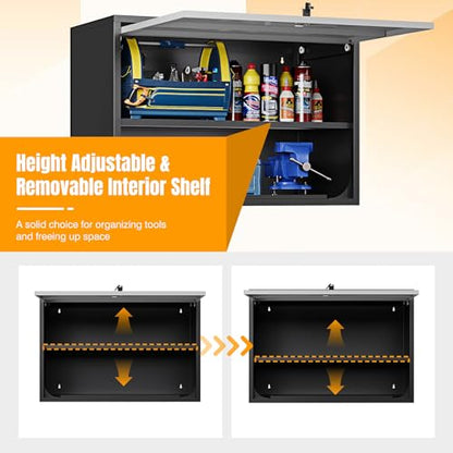 Metal Wall Cabinet for Garage (Black/Grey / 22" Tall)