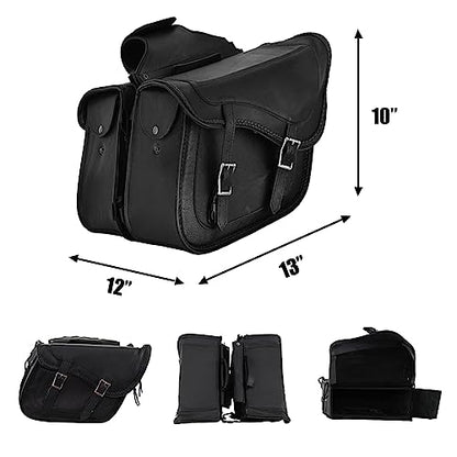 Motorcycle Saddle Bags Genuine Leather Motorcycle Luggage Bag For Softails Sportsters and Choppers (13”x13“x10” / Black)