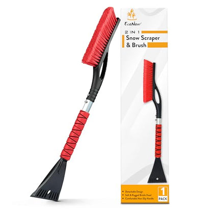 27" Snow Brush & Ice Scraper for Car Windshield with Foam Grip (Red)