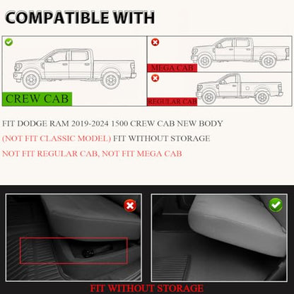 TPE Floor Mats Fit for 2019 (19-24|Fit Dodge Ram 1500 Crew Cab|3PCS)
