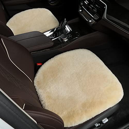 Genuine Sheepskin Car Seat Cushion Seat Covers for Cars Trucks SUV Comfort Seat Protector Pad for Car Driver Seat Car Accessories (Pearl / 2 Front Seat Cushions & Bench Seat Cushion-3 Pcs)