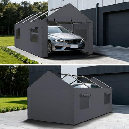 Sidewall Panel with Mesh Windows and Elastic Ball Bungees (Gray / 10'x20' or 12'x20' Sidewall (1-Panel) with Windows)