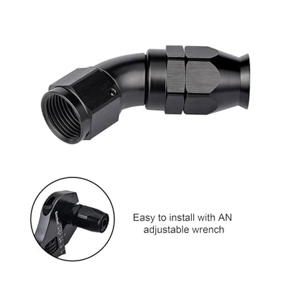 8AN 45 Degree PTFE One Piece Full Flow End Hose Fitting Aluminum Black (8AN / 45 Degree)