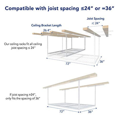 3x6 Overhead Garage Storage Adjustable Ceiling Rack (White / 3x6 ft)