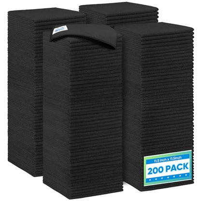 Black Microfiber Cleaning Cloth 200 Pack (Black / 11.5 x 11.5 Inch)