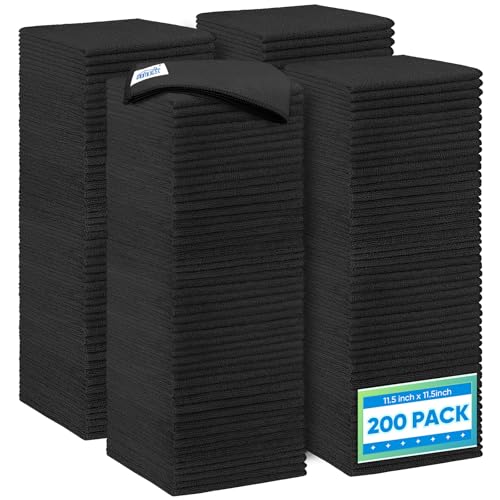 Black Microfiber Cleaning Cloth 200 Pack (Black / 11.5 x 11.5 Inch)