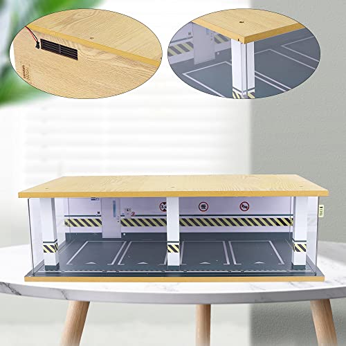 1 24 Parking Garage Model Car Garage Display Case with Clear Acrylic Cover and LED Lighting Toy Car Storage Tabletop Showcase for Boy Kids Home Toy Stores (4 Parking Space)