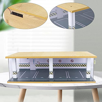 1 24 Parking Garage Model Car Garage Display Case with Clear Acrylic Cover and LED Lighting Toy Car Storage Tabletop Showcase for Boy Kids Home Toy Stores (4 Parking Space)