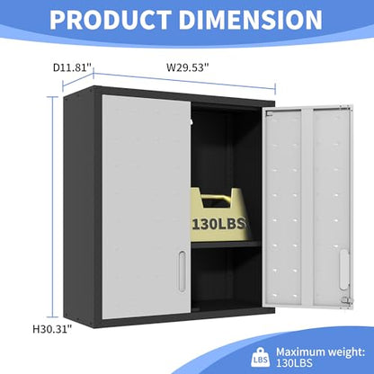 Wall Mounted Metal Storage Cabinet (Black & Gray / H30.31" - 2 Doors)