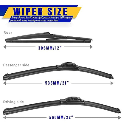 3 Wipers Fits Jeep Grand Cherokee 2011 (22"/21"/12")