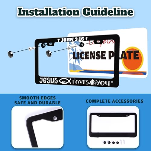 John 3 16 Christian Cross License Plate Frame Stainless Steel 6 X 12 Inch (John 3:16 Jesus Loves You)