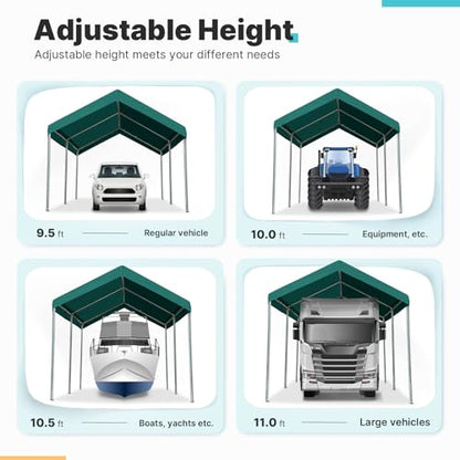 Adjustable 10x15 ft Heavy Duty Carport Car Canopy Garage Boat Shelter Party Tent (Green / 10'x15')