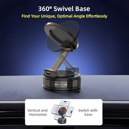Car Phone Holder for Magsafe [98LBS Suction & 2400gf Magnetic] 360° Rotatable Adjustable Car Phone Mount with Vacuum Suction Cup (D. T30-Black Base)