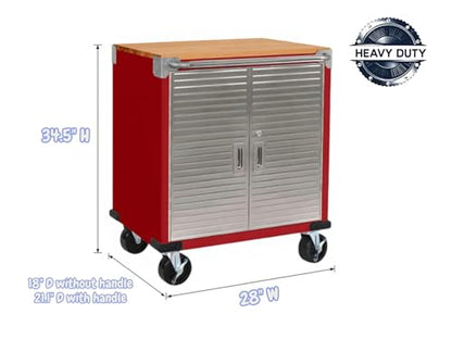 Heavy Duty Rolling Storage Cabinet with Wheels and Drawers (2 Door (28" W x 18” D x 34.5" H) / Red)