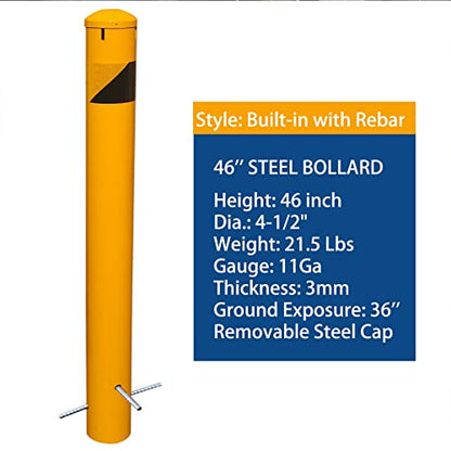 46" High Pour in Place Steel Bollard Post with Removable Cap (46" H x 4.5" D)