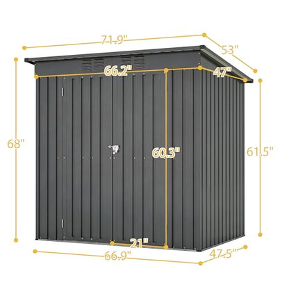 6x4 FT Outdoor Metal Storage Shed with Lockable Door & Floor Frame (Black / 6x4 Ft)