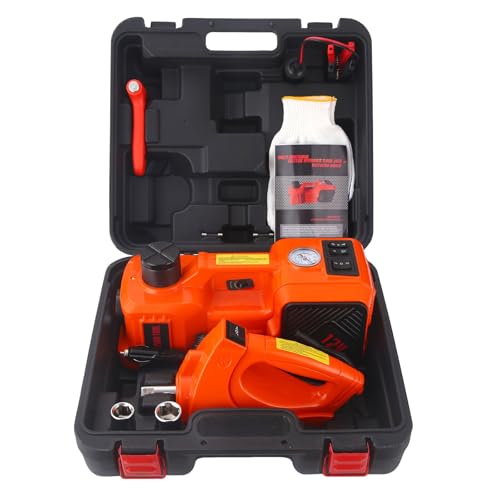 Electric Car Jack Set 5 Ton Hydraulic Jack Car Lift Floor Jack with Integrated Tire Pump and Impact Wrench for Sedans SUV MPV Sedan Truck Change Tires Garage Repair (Orange+Wrench)