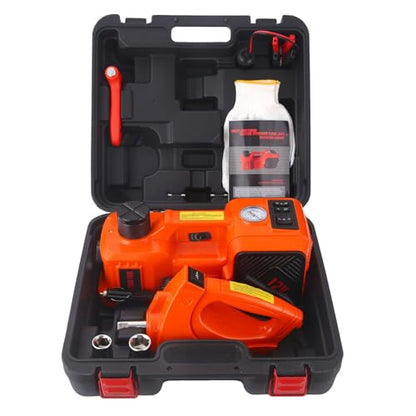 Electric Car Jack Set 5 Ton Hydraulic Jack Car Lift Floor Jack with Integrated Tire Pump and Impact Wrench for Sedans SUV MPV Sedan Truck Change Tires Garage Repair (Orange+Wrench)