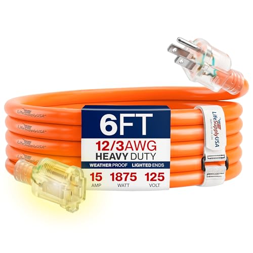 6ft Outdoor Indoor Extension Cord 12 (6 FT / 12AWG / Orange)