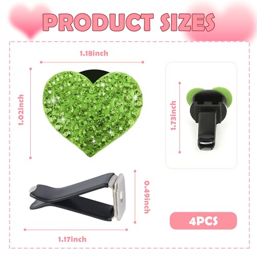 4PCS Heart Shaped Car Vent Clips with Rhinestone (Green)
