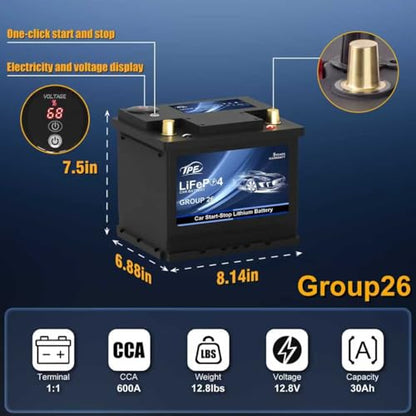 Car Start Stop System BCI Group26 LiFePO4 Lithium (Group26 Buttons)
