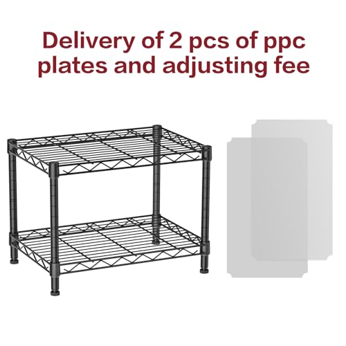 Small Wire 2 Shelves Pantry Metal Shelf Floor Organizer Under Desk (Black / 2-Tier 11.8"D X 17.3"W X 12.2"H)
