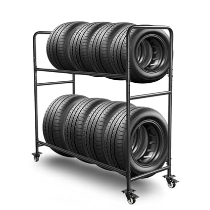 Tire Rack Adjustable Height Metal Rolling Storage Rack 60" x 59" x 21" for Garage