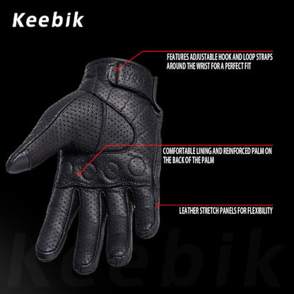 Goatskin Leather Motorcycle Motorbike Powersports Racing Gloves Reflective Skull Touchscreen for Men and Women Model (HEE1 / Small)