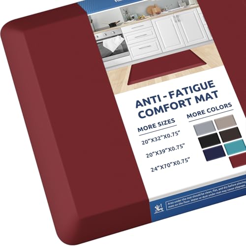 0.8" Thick Kitchen Mat Cushioned Anti Fatigue Rug Comfort Floor Mats (Red / 32"L x 20"W x 0.8"Th)
