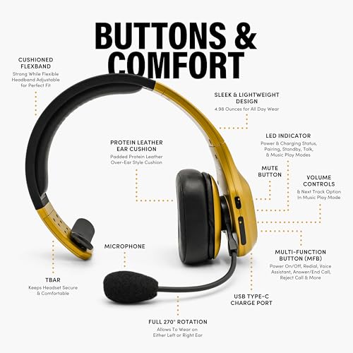 Storm Gold Wireless Trucker Bluetooth Headset with Mic (Gold / Storm Gold)