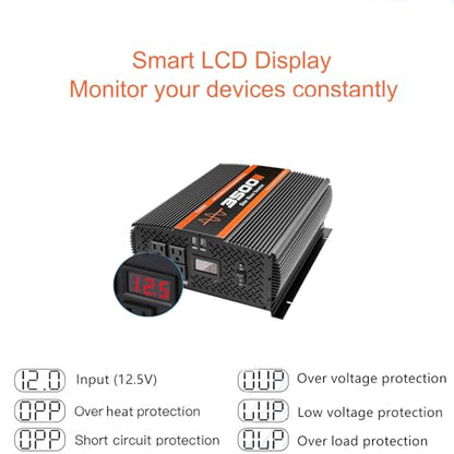 3500W Pure Sine Wave Inverter 12V to 120V with 4 Power Outlets for RV Solar Power (M-3500)