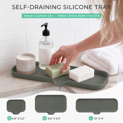 Silicone Soap Dish with Drain Spout (Grey / L(12"×4"))