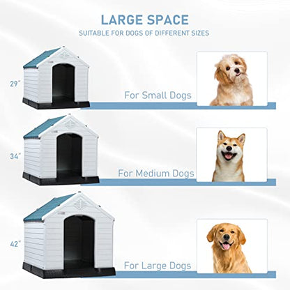 Durable Waterproof Plastic Dog House for Small to Large Sized Dogs (Blue / 34"L x 31"W x 32"H)