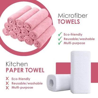 Microfiber Cleaning Cloths (Pack of 36 - 16x16 Inches / Pink)