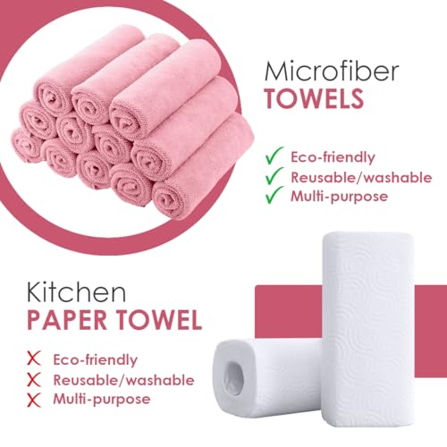 Microfiber Cleaning Cloths (Pack of 48 - 16x16 Inches / Pink)
