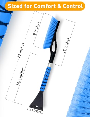 27" Car Snow Brush with Ice Scraper for Car Windshield 2Pack Blue (Blue & Blue)