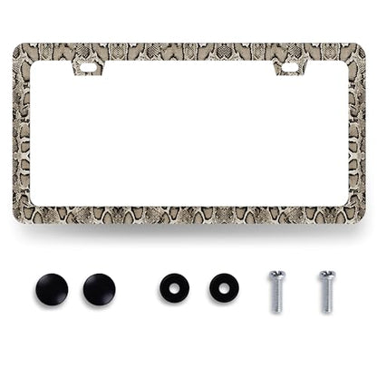 Snake Skin License Plate Frame Animal Texture License Holder (Cool Brown Snake Skin Texture)