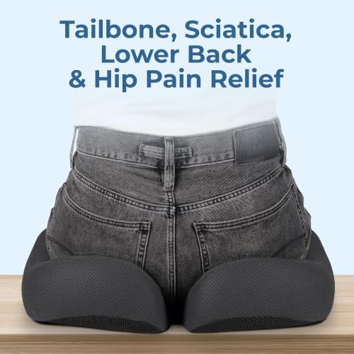 Seat Cushion Memory Foam Chair Pad for Tailbone Pain Relief (Dark Gray / XX-Large)