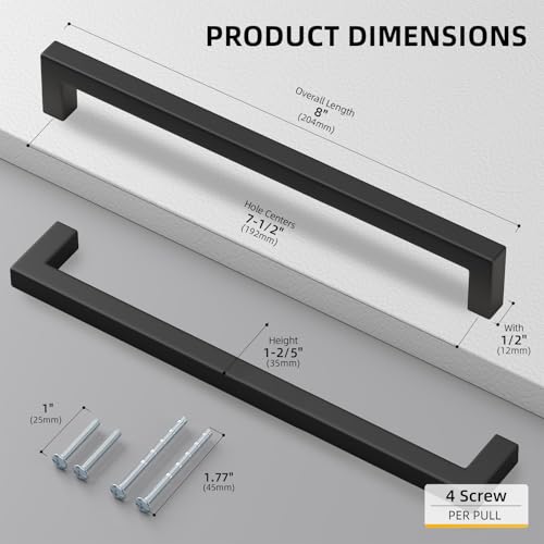 50 Pack 7-1/2 Inch Black Cabinet Handles Kitchen Drawer Pulls (Matte Black / 7-1/2 inch Hole Centers)