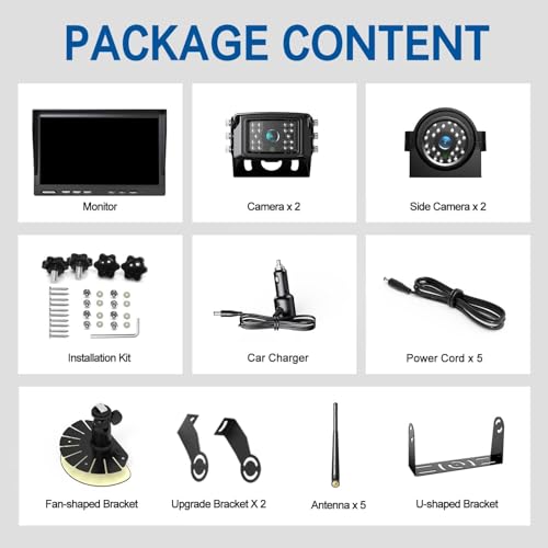 1080P Wireless Backup Camera System with 10 Inch DVR 3 Split Monitor (10'' 3 CAM)