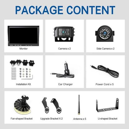 1080P Wireless Backup Camera System with 10 Inch DVR 3 Split Monitor (10'' 3 CAM)