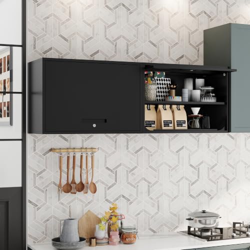 Metal Storage Cabinet Black Wall Cabinets with Shelf and Locking Door (15.7"D x 31.5"W x 21.6"H / Black)