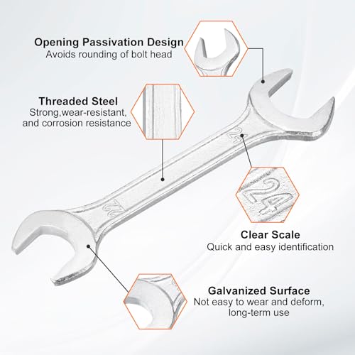 Double Open End Wrench 22mm x 24mm Metric 15 Degree Offset Angle Small Flat Head Wrench Galvanizing Open Ended Spanner for Automotive Repair Furniture Assembly (22mm x 24mm)