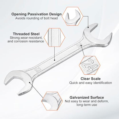 Double Open End Wrench 22mm x 24mm Metric 15 Degree Offset Angle Small Flat Head Wrench Galvanizing Open Ended Spanner for Automotive Repair Furniture Assembly (22mm x 24mm)
