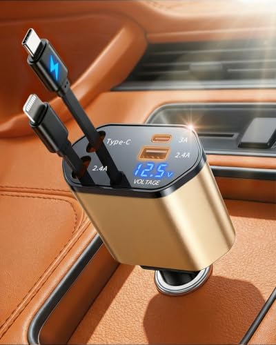 4 in 1 Retractable Car Charger (Gold)
